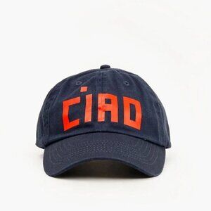 Clare V. Ciao Baseball Cap (Navy with red lettering)
